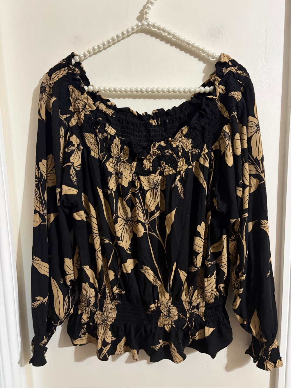 Lauren Ralph Lauren Black Blouse with Tan Floral Print